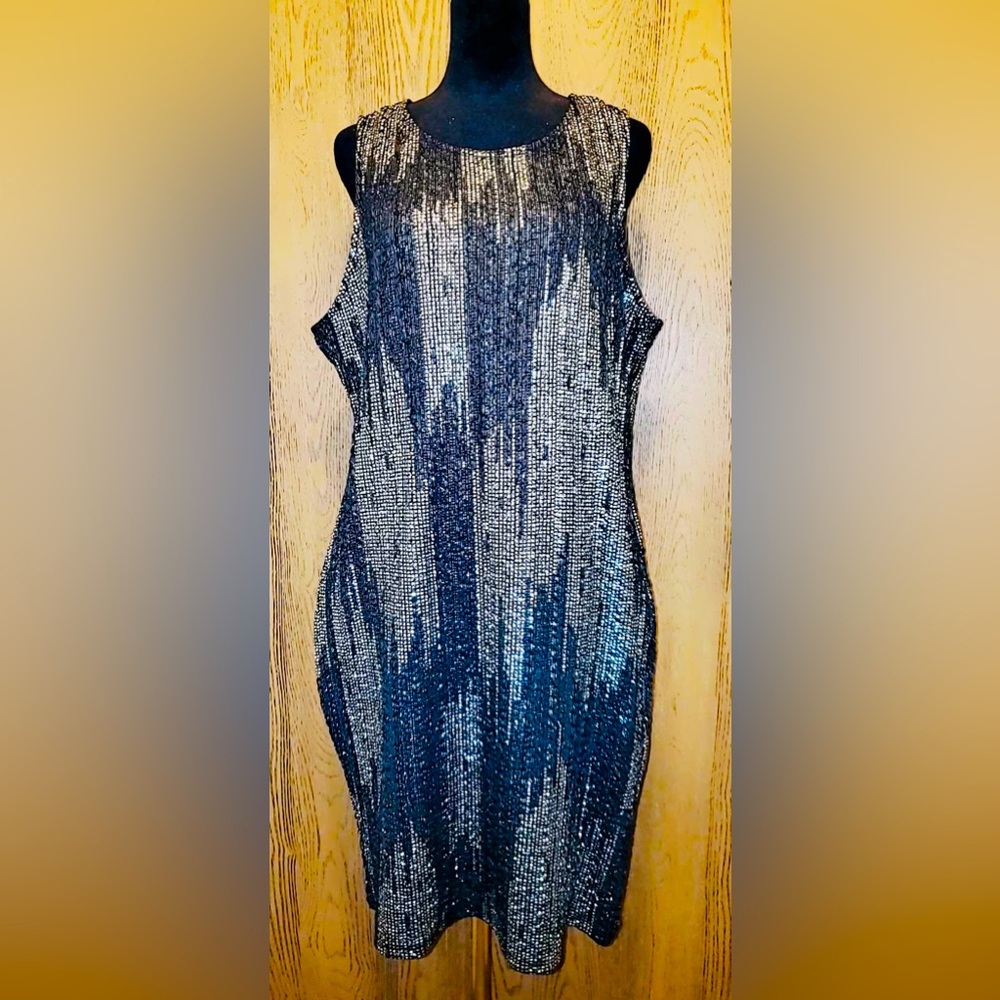 Forever 21+ Black & Gold Metallic Sequin Shift Dress | NWOT | Sz: 1XL